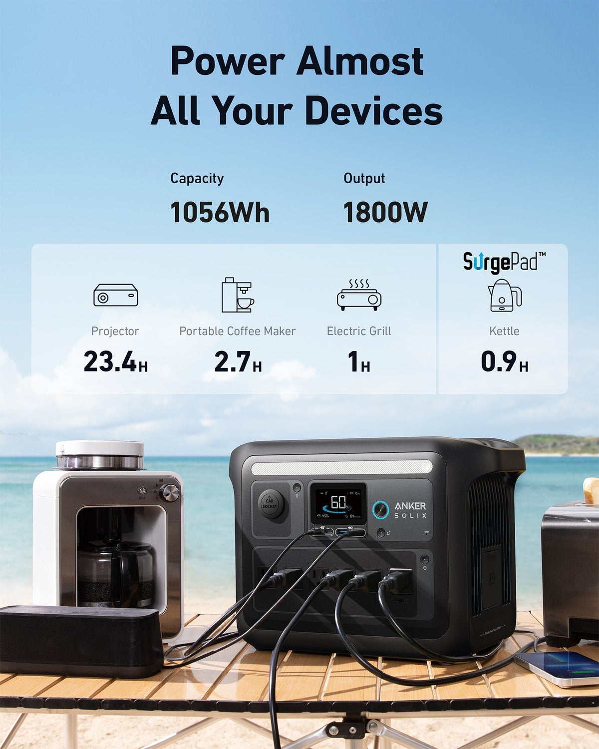 Anker SOLIX C1000X Portable Power Station - 1056Wh | 1800W - Sky Solar USA