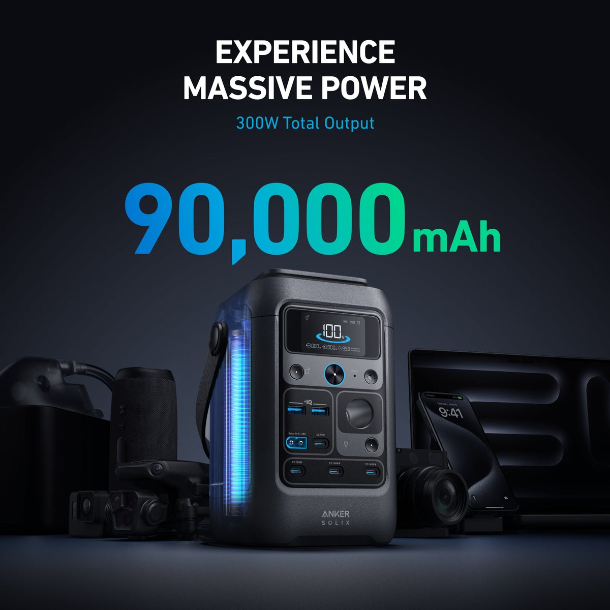 Anker SOLIX C300X DC Portable Power Station (288Wh/90,000mAh) Great for Camping, Traveling, and Emergencies - Sky Solar USA
