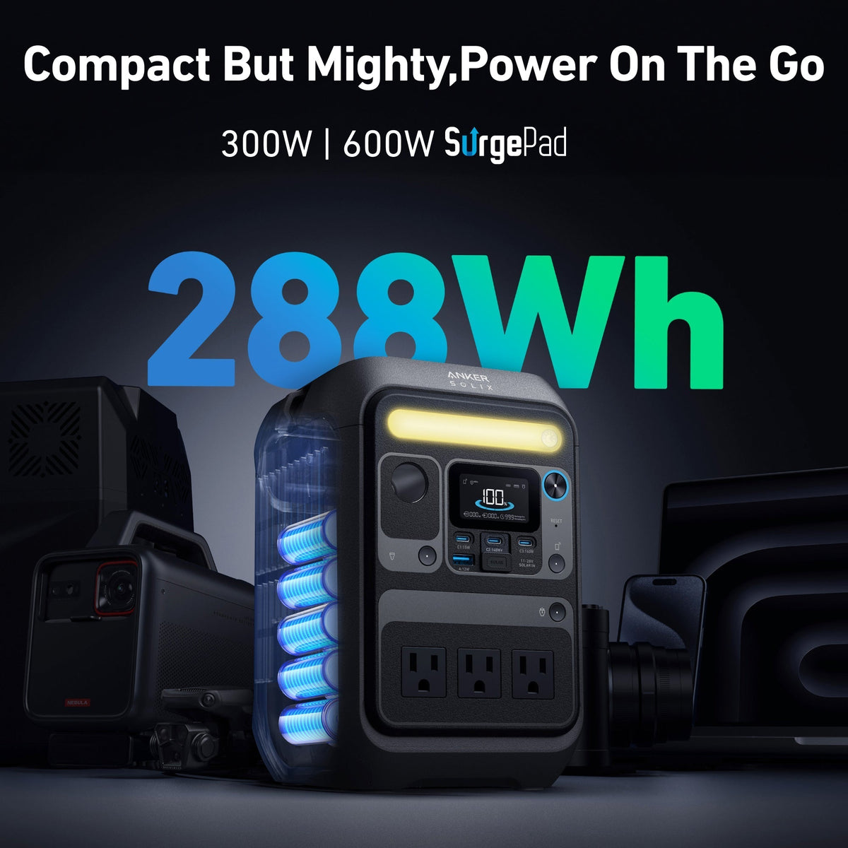 Anker SOLIX C300X Portable Power Station (288Wh/300W) - For Camping, Traveling, and Emergencies - Sky Solar USA